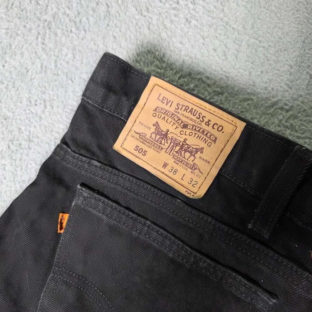 Levi's Mens 38x32 505 Jeans Black Orange Tab Made in USA Vintage Straight Leg